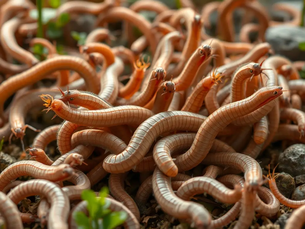 Foto realista de un grupo diverso de nematodos en un hábitat natural