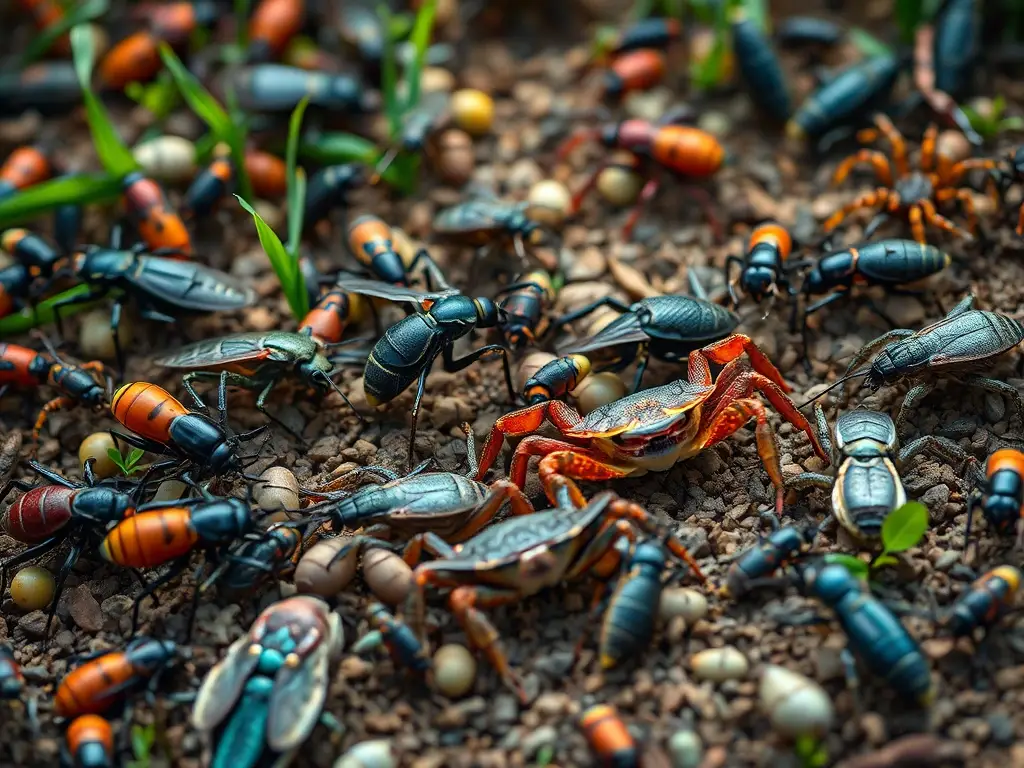 Una obra de arte en 8K con detalles realistas de insectos y artrópodos