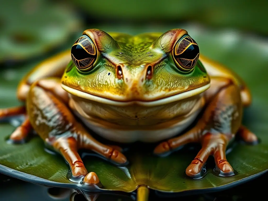 Fotografía hiperrealista de una rana de sapo con ojos intensos y piel detallada