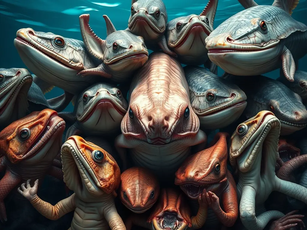 Fotografía realista de criaturas marinas respirando con sus branquias