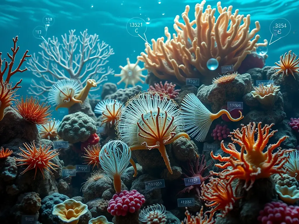 Imagen realista de invertebrados marinos con sistema respiratorio detallado