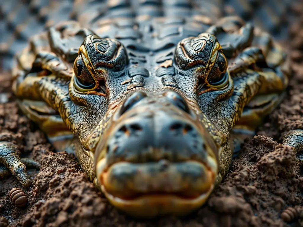 Imagen realista de un cocodrilo con los ojos abiertos, respirando