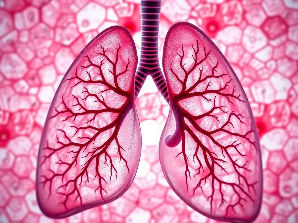 Fotorealista de un pulmón microscópico con estructura de alveolos