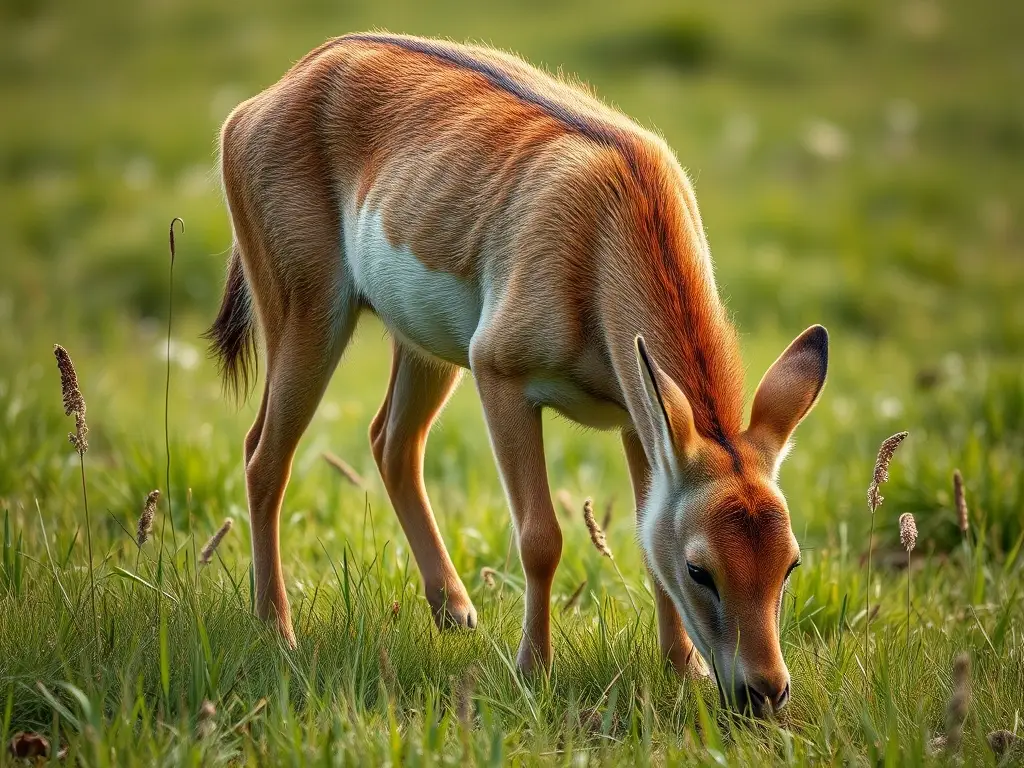 Una ilustración realista de un mamífero comiendo pasto, nítido y sin texto