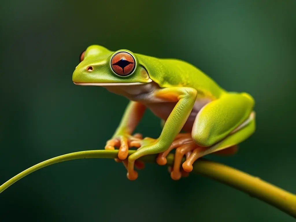 Foto realista de Frog verde en hoja, detallada y sin elementos negativos