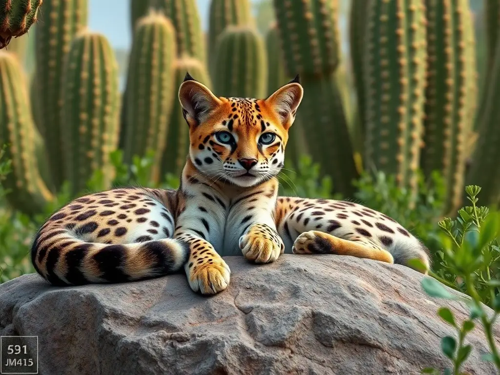 Fotografía realista de un jaguar descansando sobre piedra, en un bosque
