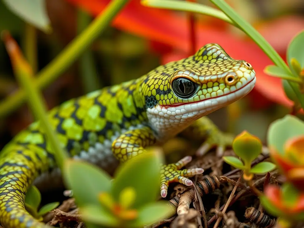 Imagen realista, 8k, salamandra de cascabel mexicana, verde exuberante