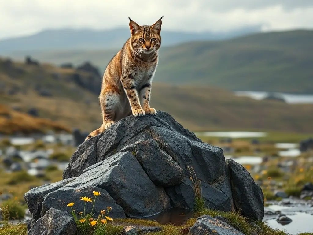Foto de un gato salvaje europeo realista en un paisaje escocés