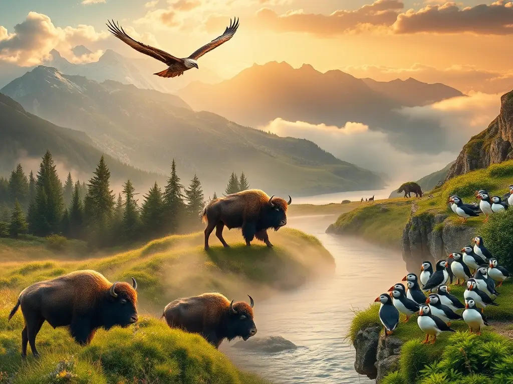 Fauna europea icónica bajo amanecer dorado