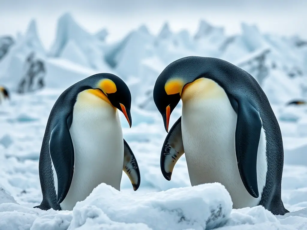 Foto realista de pingüinos y focas en la Antártida