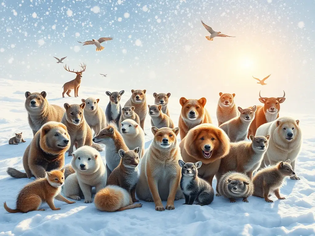 Un retrato realista de animales en invierno