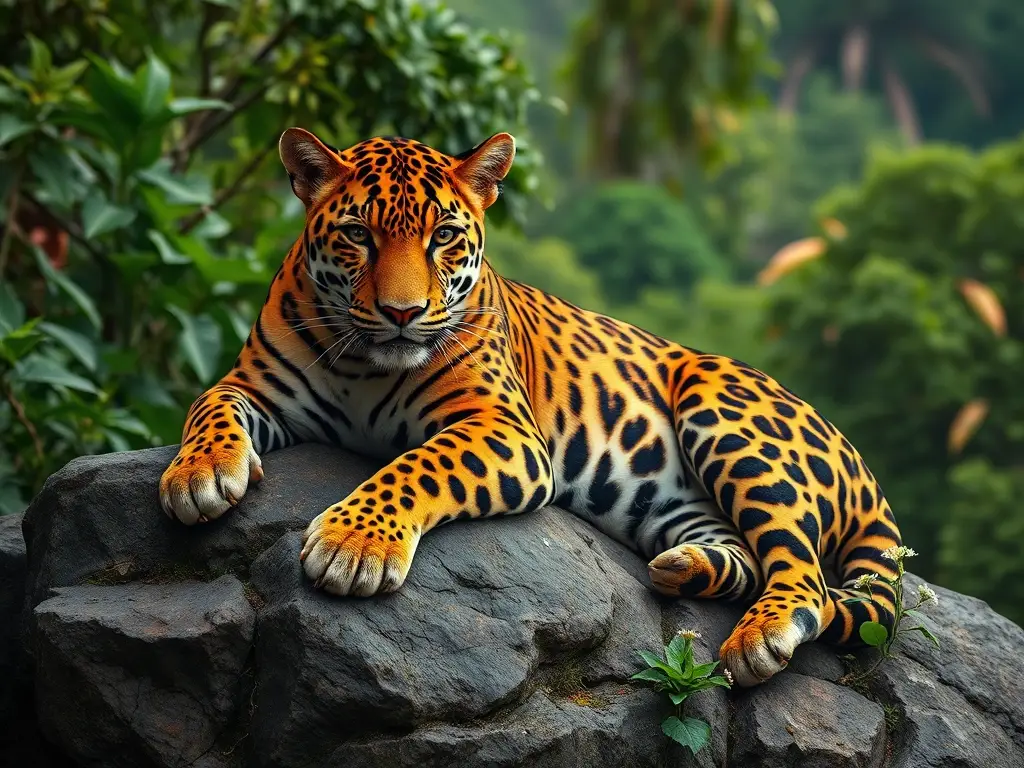 Una fotorealistic obra de arte que ilustra a un jaguar majestuoso en la selva de Oaxaca
