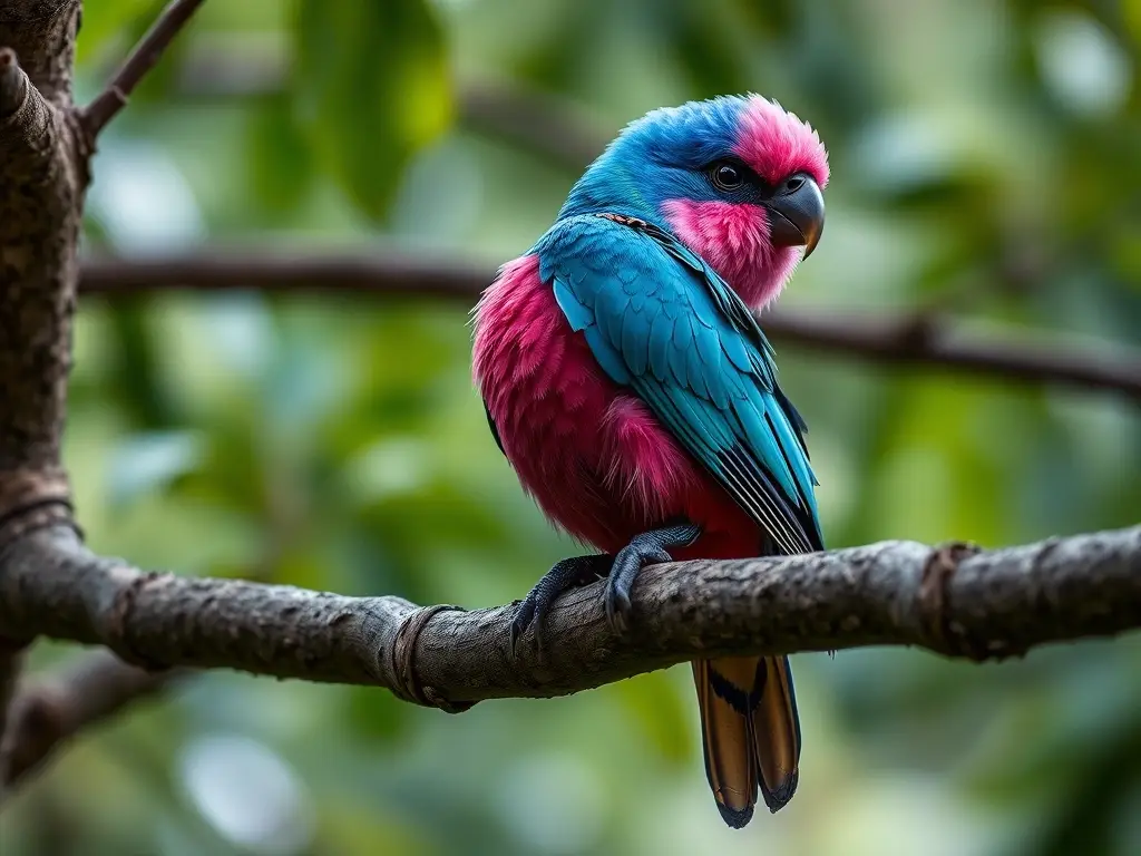 Fotorealista de un Loro de Pico Grueso, vibrante y en su hábitat