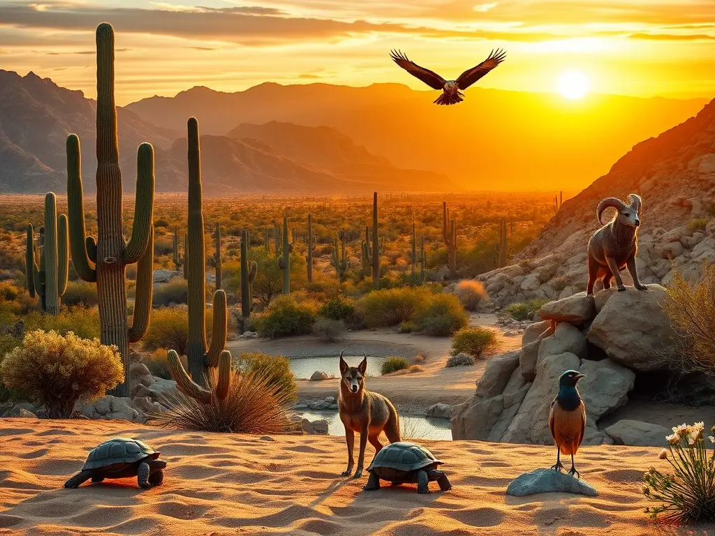 Desierto de Sonora al atardecer, vida vibrante