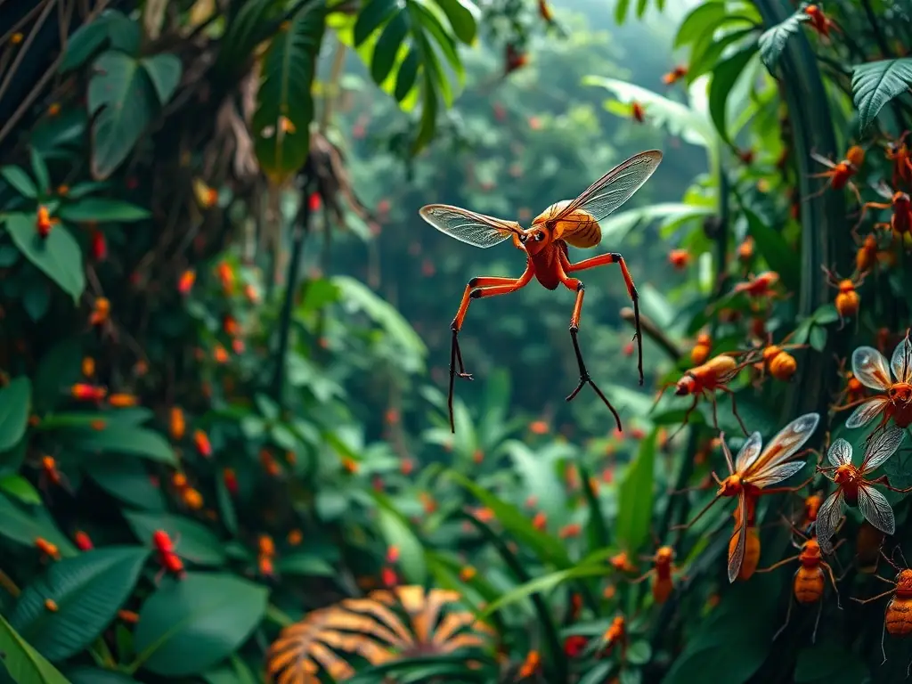 Un paisaje exuberante de insectos con alta resolución y colores vivos