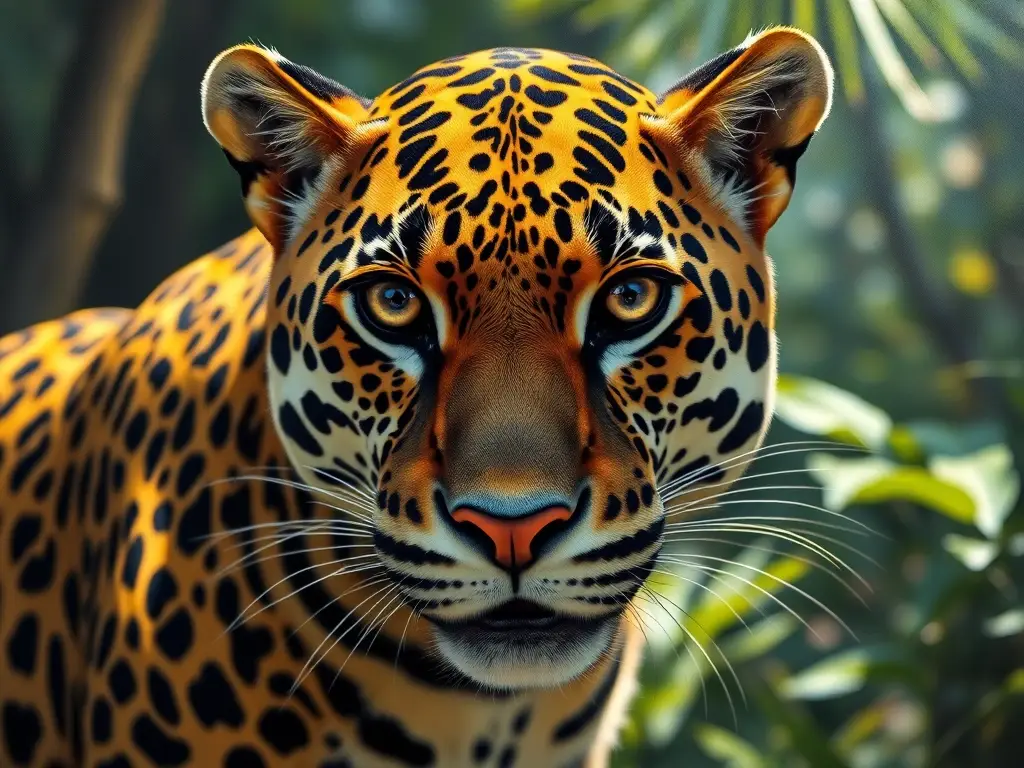 Fotografía realista del jaguar en el bosque con un ojo detallado