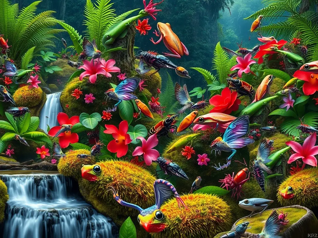 Escriba una fotografía detallada y realista de un ecosistema de invertebrados