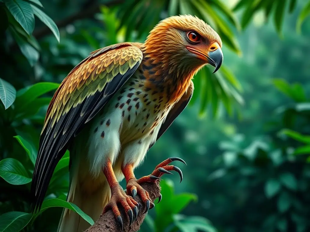 Ilustración realista de un águila Aegseititia Tirana con plumas vibrantes