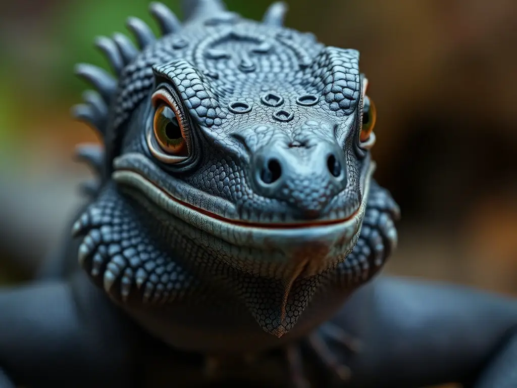 Foto realista de iguana negra, preciso, sin texto