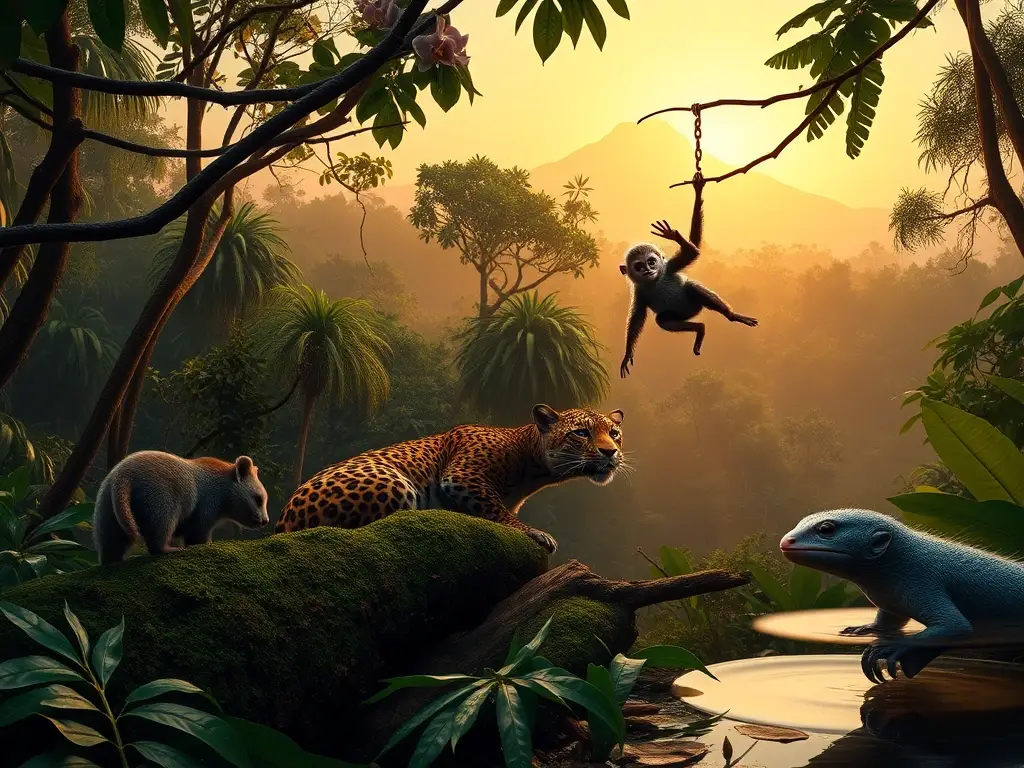 Escena fotorrealista de biodiversidad veracruzana al amanecer