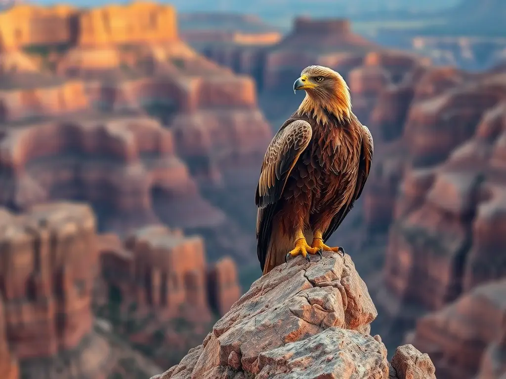 Fotografía realista de un águila dorada en un paisaje de barranco