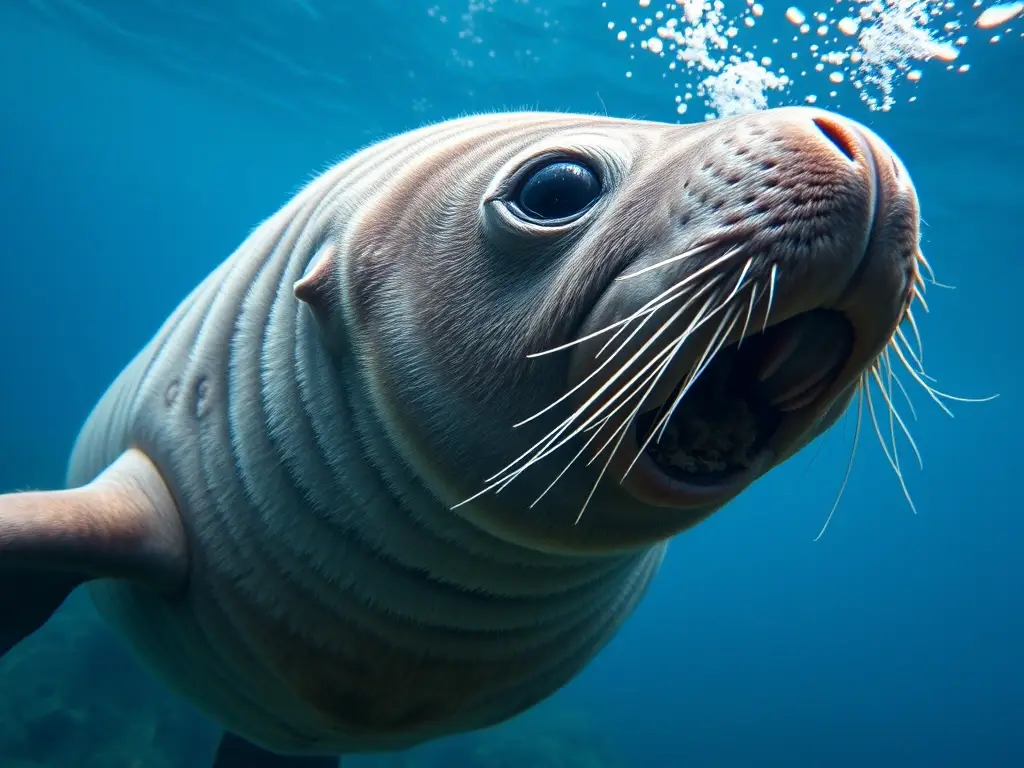 Fotografía realística de un monk seal en el Caribe, 8K, impecable