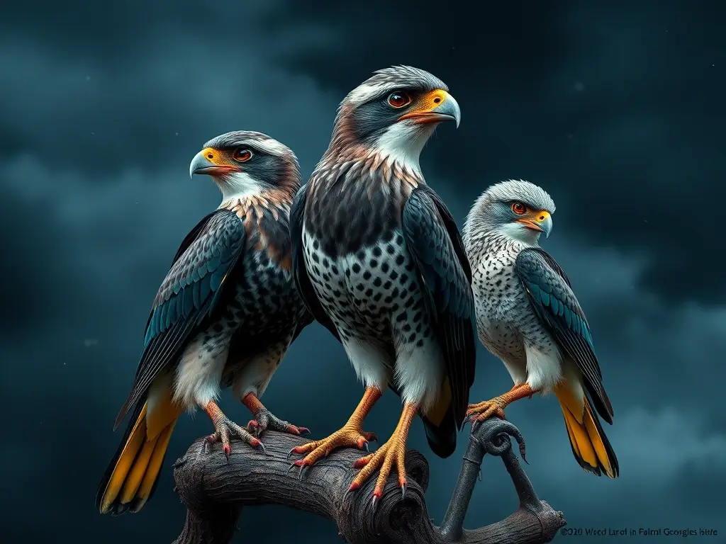 Foto realista de caracara, paloma y carpintero en México