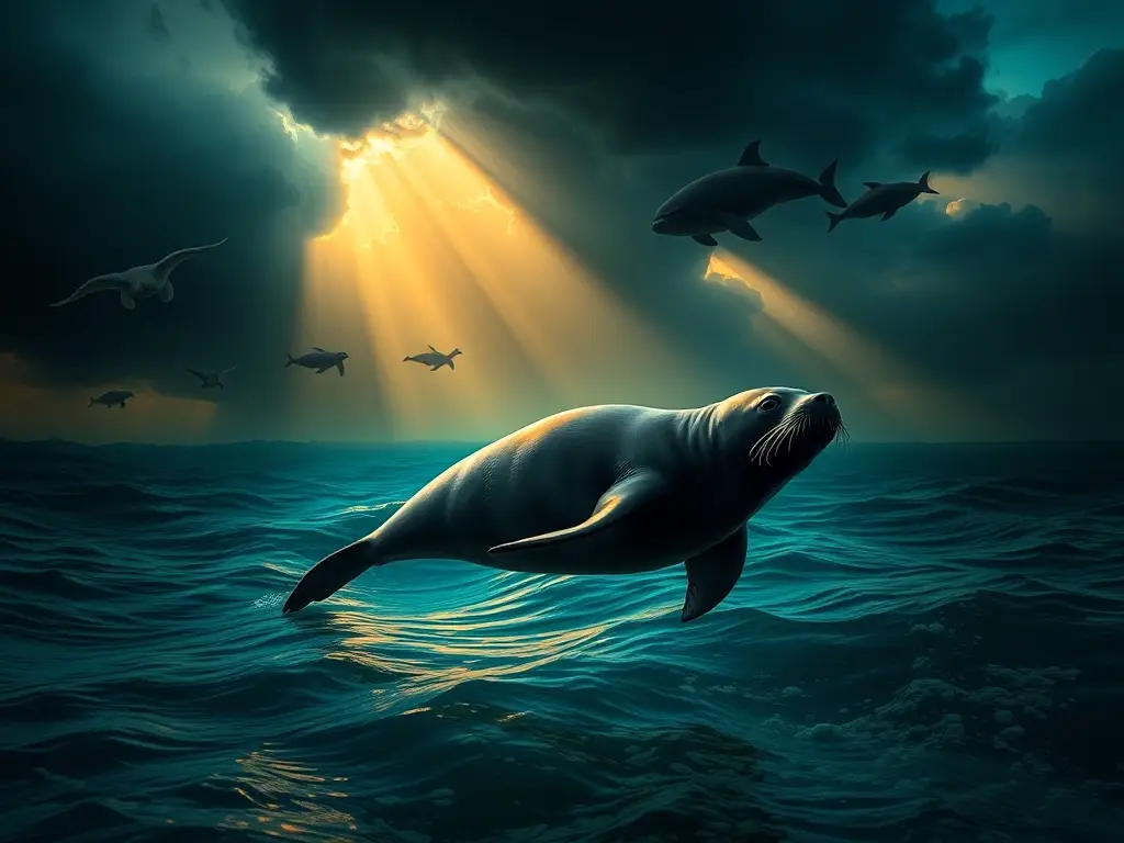 Portada fotorrealista con foca y siluetas extintas