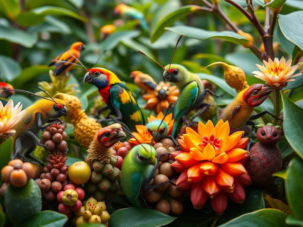 Fotorealista de insectos frugívoros en un jardín botánico