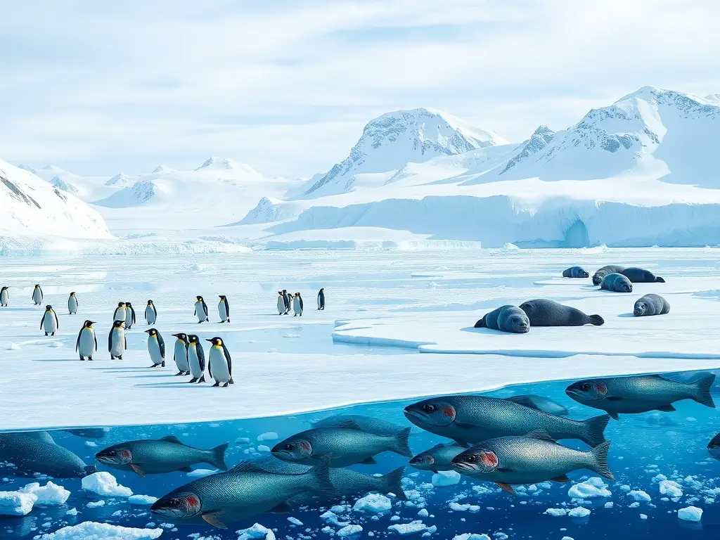 Imagen realista y hermosa de la Antártica con vida marina