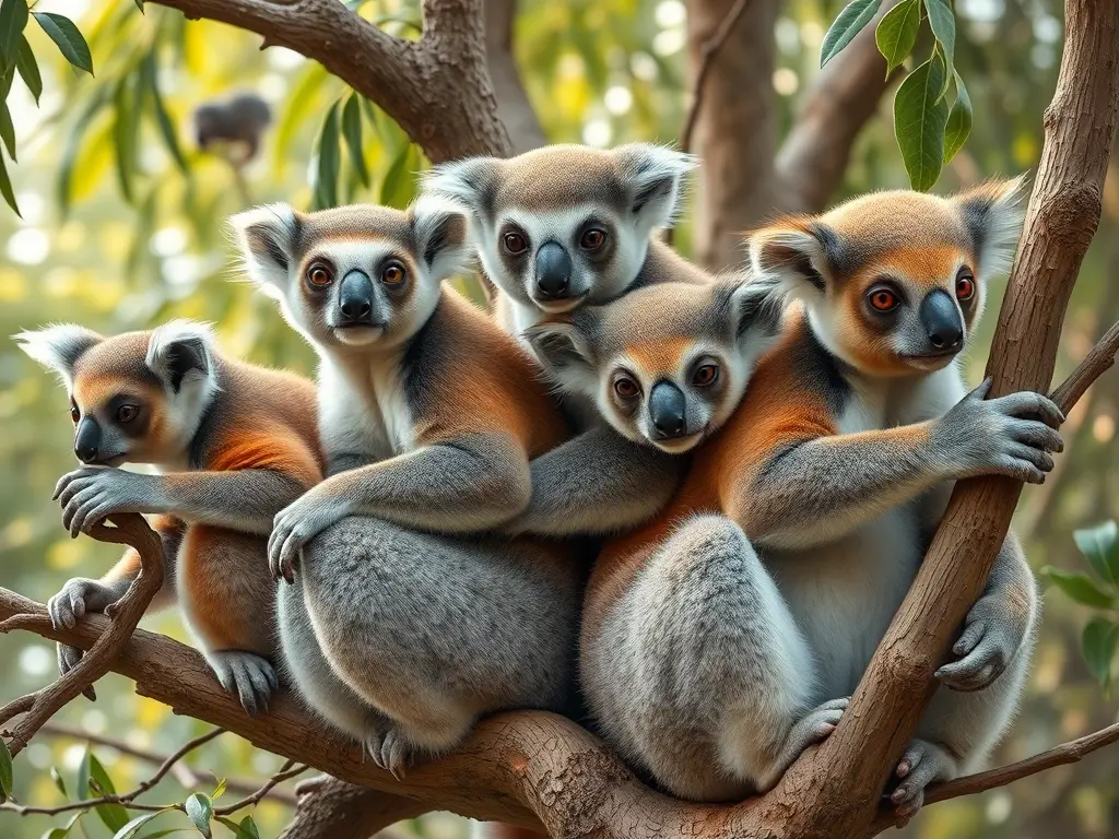 Fotografía realística de primates en su hábitat con detalles anatomicos y colores naturales