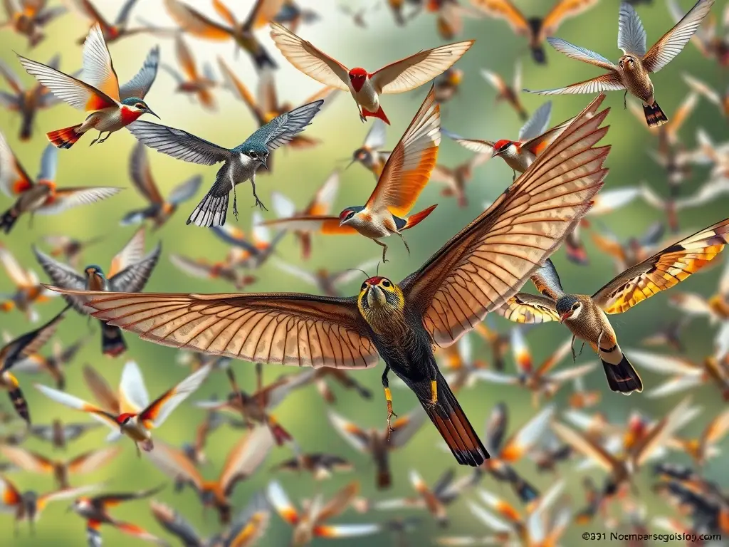 Fotograma realista de animales voladores con anatomía intrincada