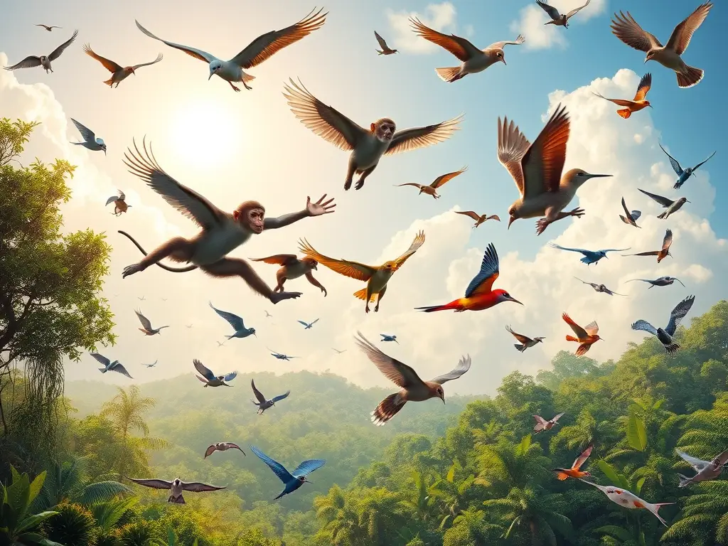 Una obra maestra de vuelo con animales en entornos vibrantes