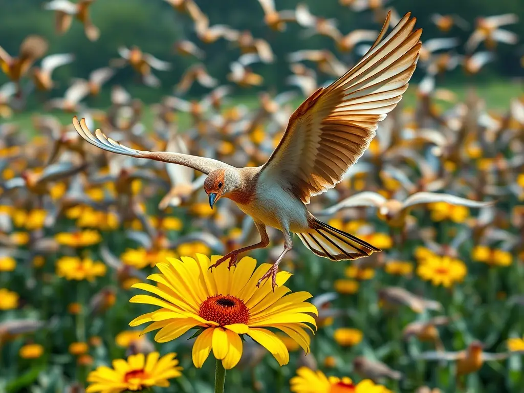 Un panorama fotorealista de aves sin alas