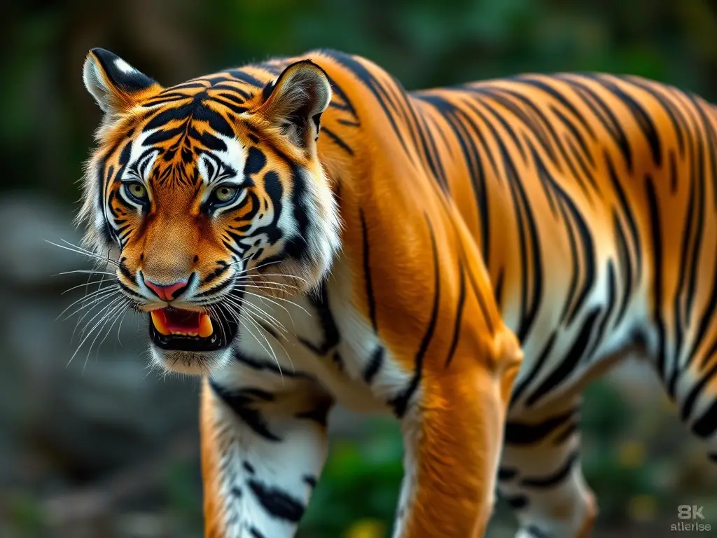 Foto realista de un tigre con rayas complejas, sin texto ni logos