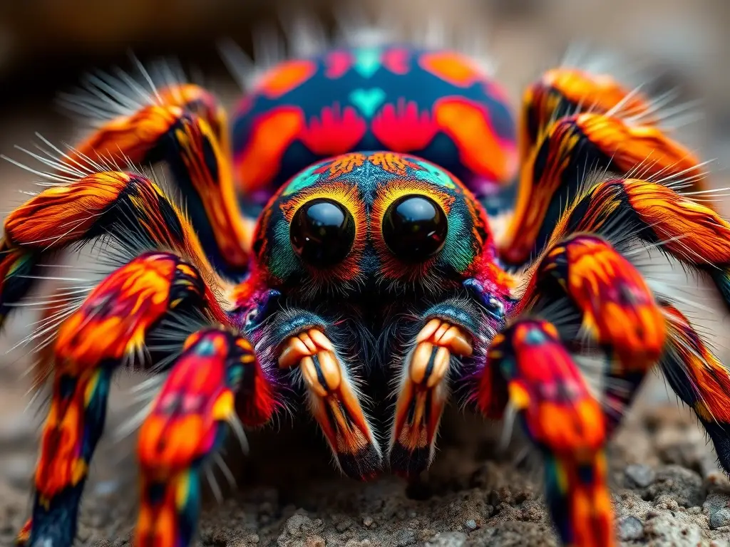 Arte realista de tarántula colorida y detallada, sin texto ni logos