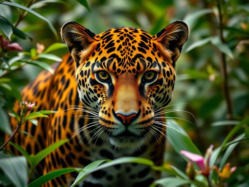 Fotorealistic retrato en 8K de un jaguar con una postura majestuosa
