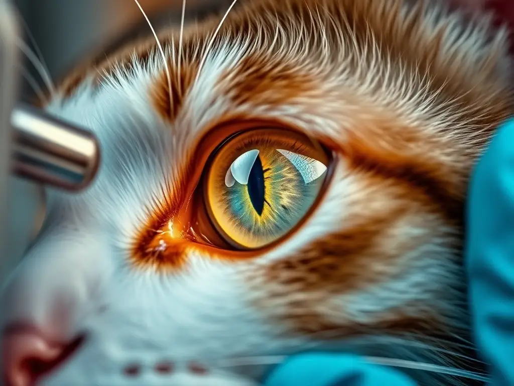 Imagen veterinaria de un gato con ojo anisocórico, con enfoque impecable