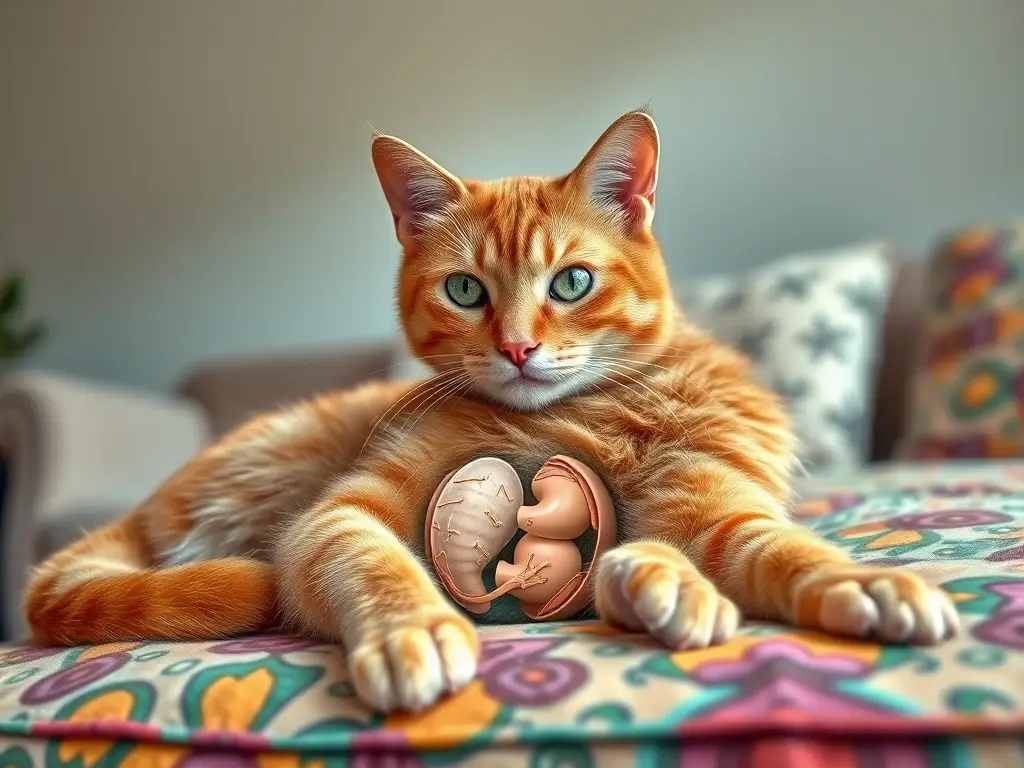 Imagen realista de un gato barbudo con ojos verdes, en un sofá con una composición natural