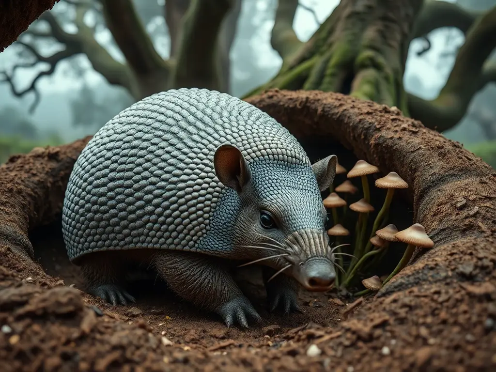 Un armadillo mexicano con exosqueleto brillante, en un hábitat natural