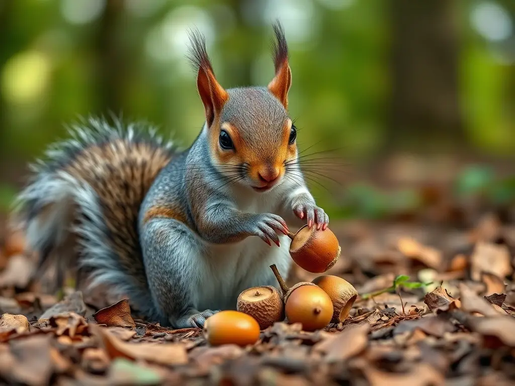Fotografía realista de un aguerrido ardilla comiendo arce en un bosque