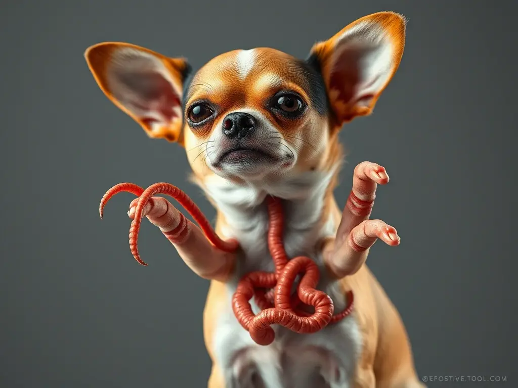 Fotografía realista de un chihuahua con infección por lombrices