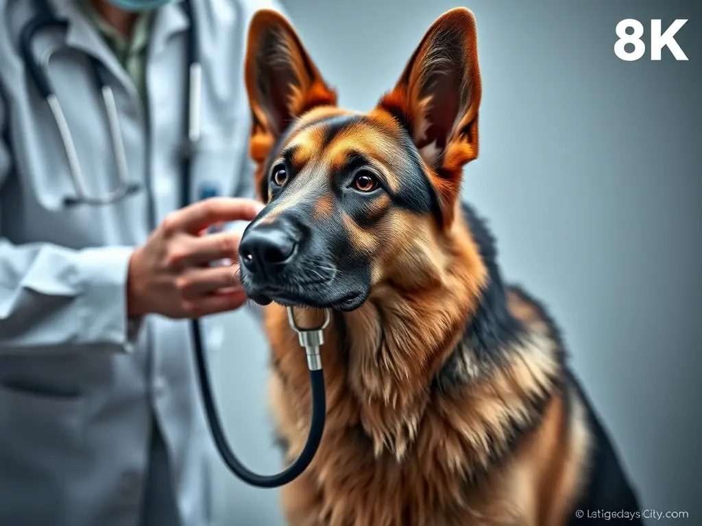 Imagen realista de un perro pastor alemán examinado por un veterinario