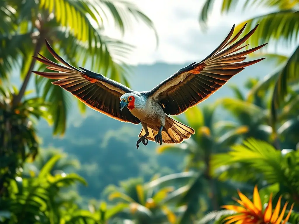 Fotografía realista de un ave carronera en vuelo