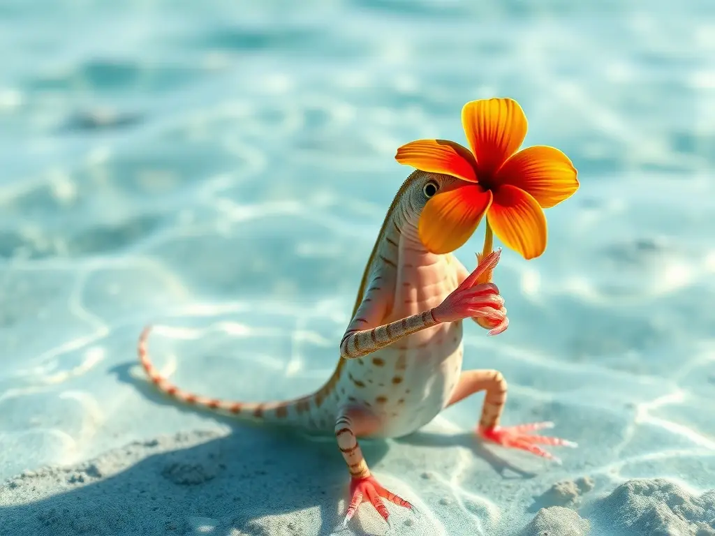 Fotografía realista de una palmera acuática con flor