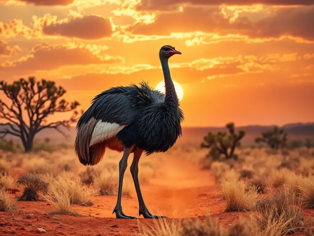 Emú majestuoso en el outback al atardecer