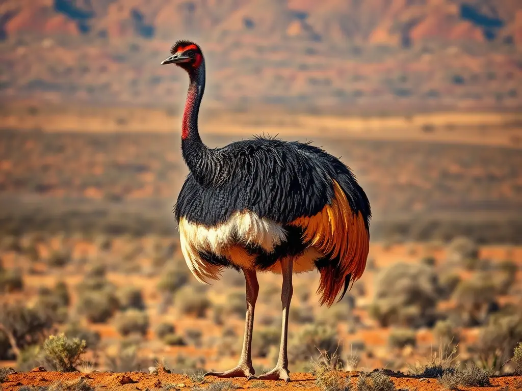 Portrait de un emu gigante realístico, en paisajes australianos