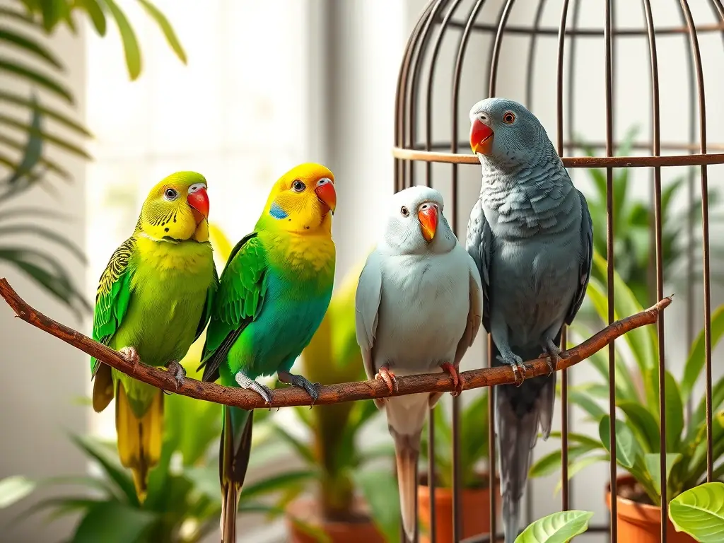 Aves domésticas vibrantes en entorno acogedor