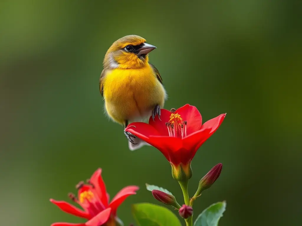 Foto realista, 8k, verdeco y rojo cardinal en escena