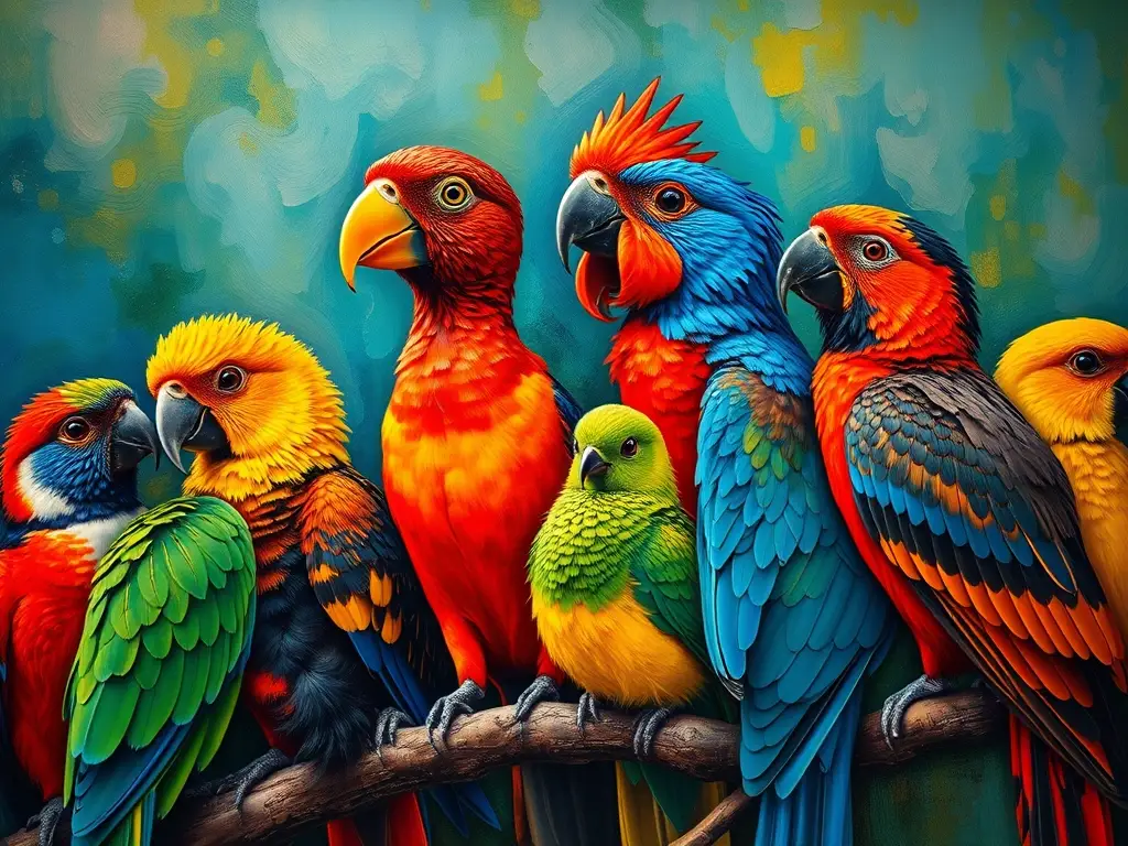 Imagen de aves mexicanas en estilo Klimt, detallada